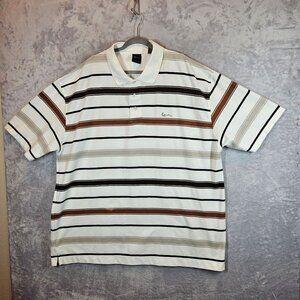 Karl Kani Gold Striped Polo Shirt 4X White Brown Black Mens Cotton/Polyester